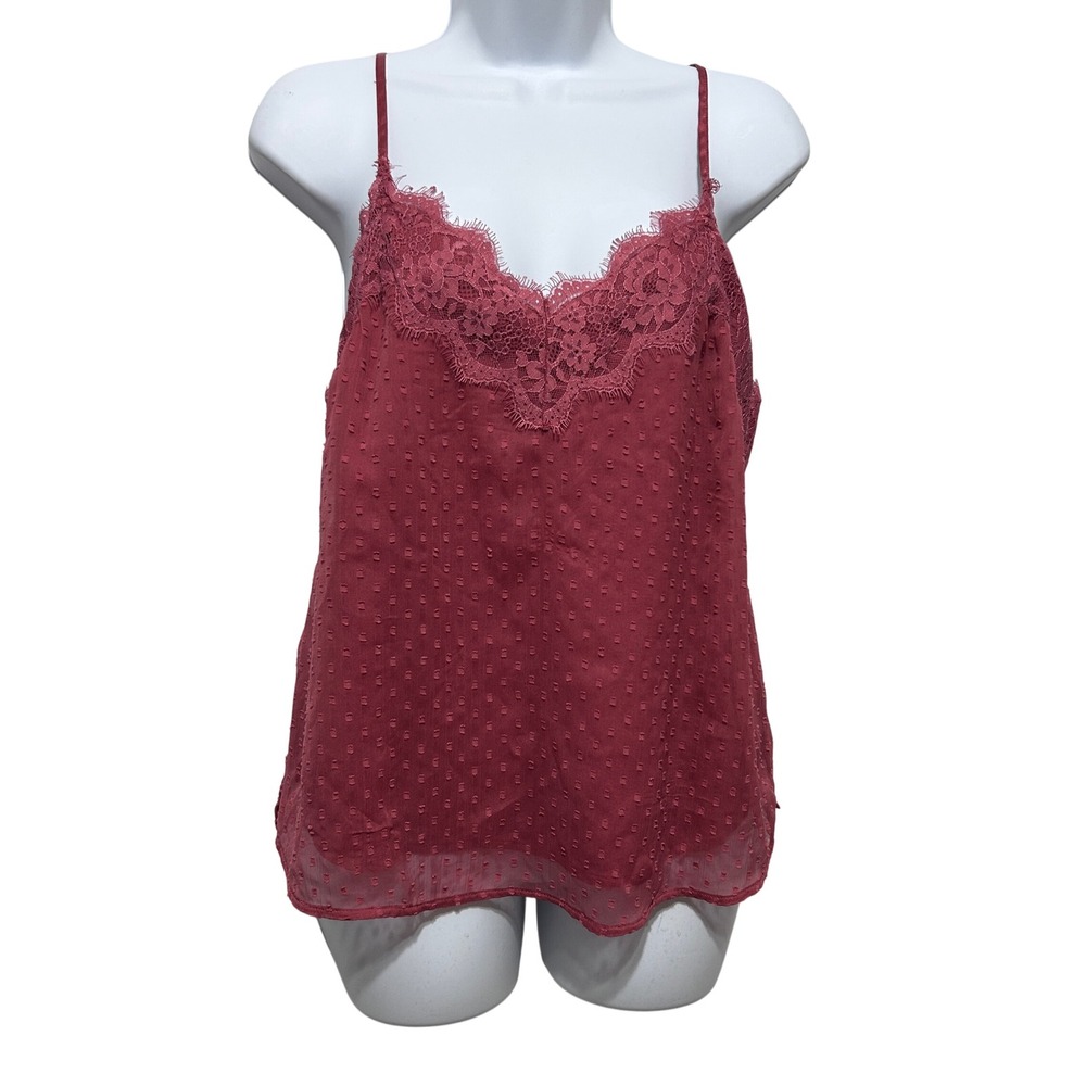 Abercrombie Fitch Women Lace Trim‎ Cami M Rose Swiss Dot Romantic Coquette Y2K